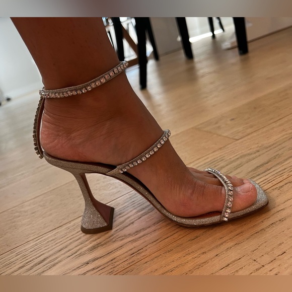 Amina Muaddi silver glitter and rhinestone heeled sandal 38 - Picture 4 of 16